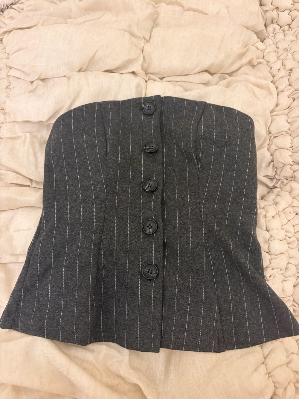 Charcoal Pinstripe Button-Front Women’s Top